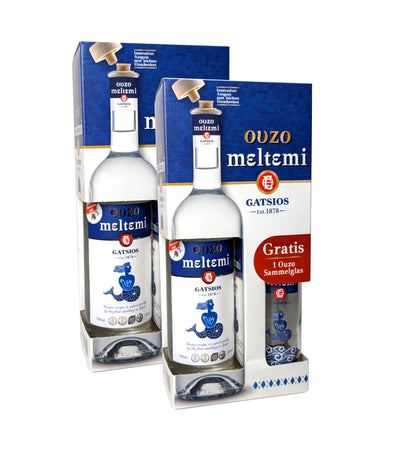 Ouzo Meltemi Gatsios 700ml + Geschenkbox + Ouzo Glas (2x Box)