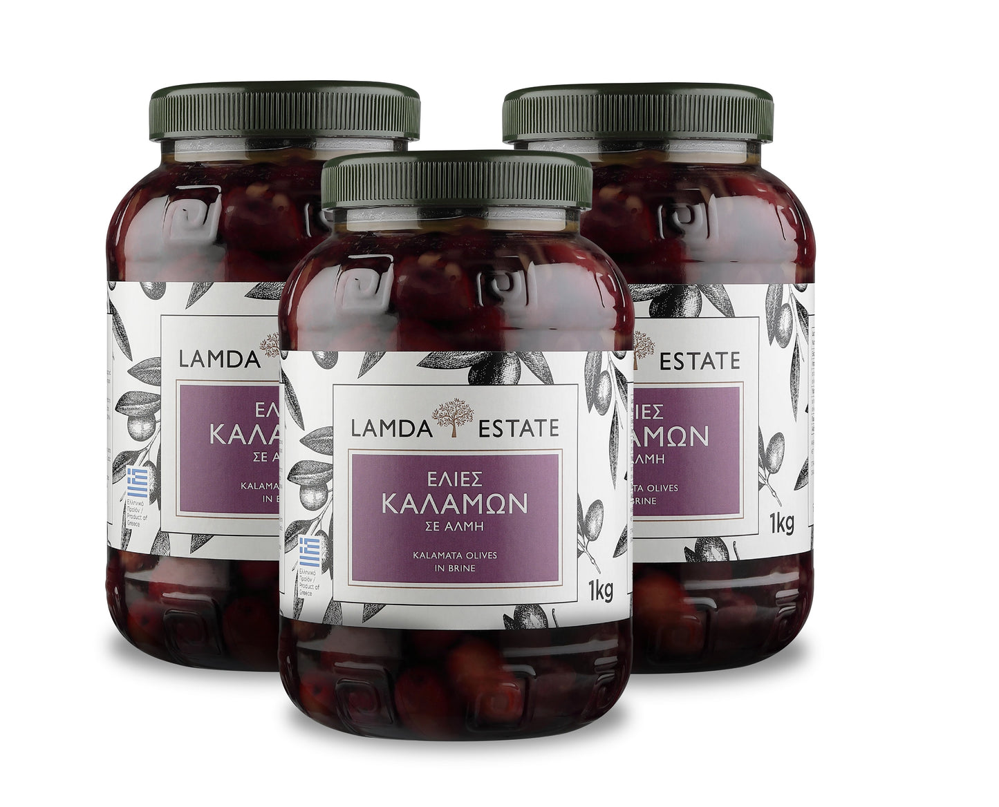 Lamda Estate - Kalamata schwarze Oliven 3x 1Kg