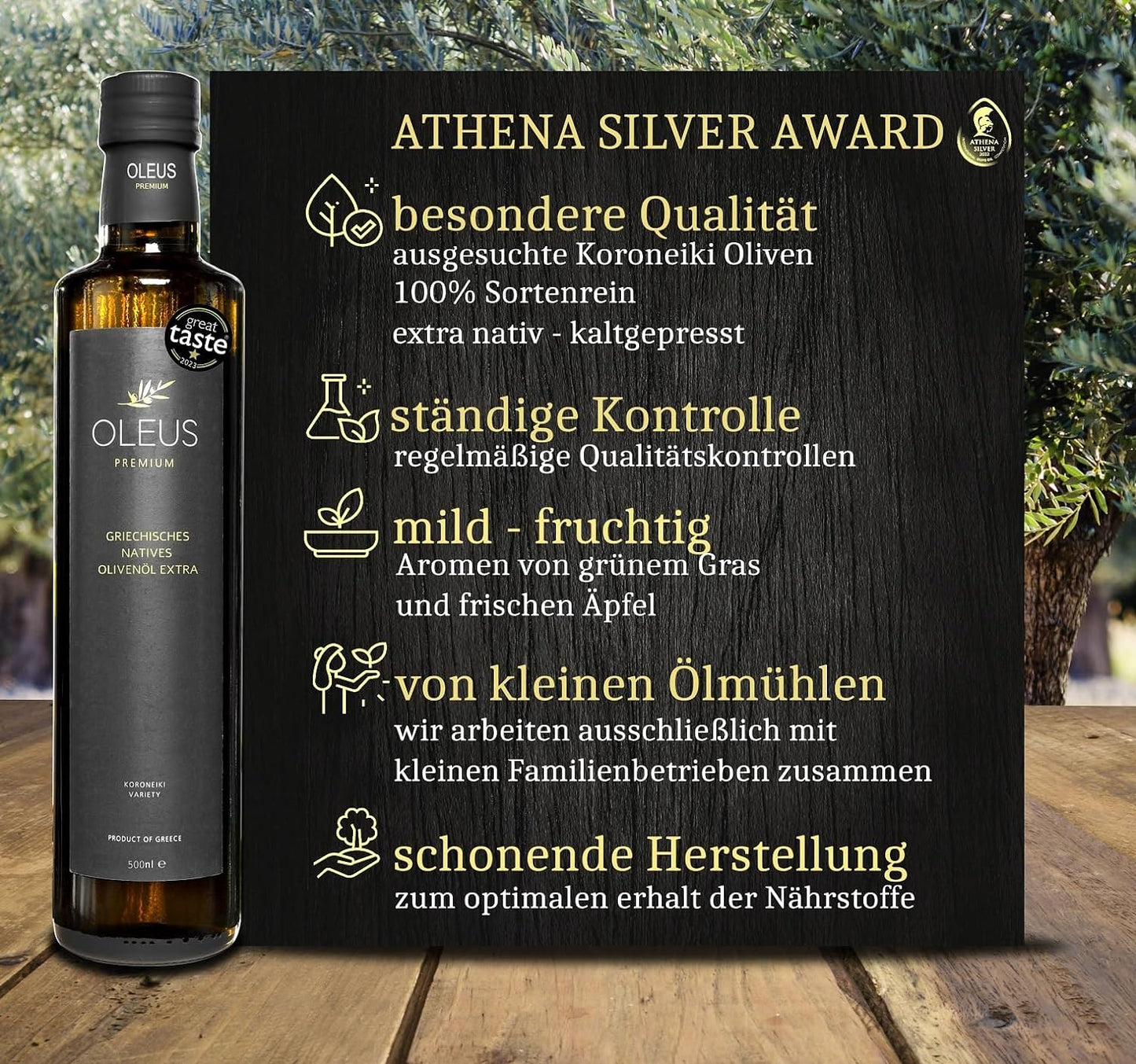 Probierset Öl & Essig, Oleus Griechisches Olivenöl extra nativ 500ml + Balsamico Essig 250ml