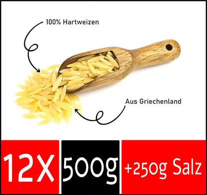 Stella Orzo - Kritharaki griechische Reisnudeln - 12x500g + feines Kalas Salz 250g